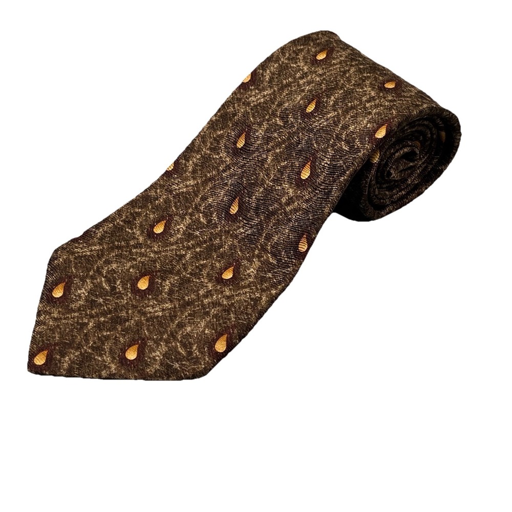 Ermenegildo Zegna Necktie Mens Brown 100%-Silk‎ Floral Made in Italy 60"x3.5"
